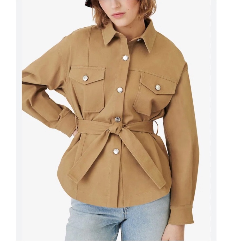 Maje Overshirt Shirt Jacket Belted Cotton Canvas Camel Size Small 36(US 26) NWT